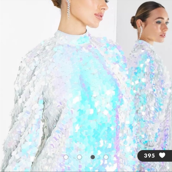 ASOS EDITION mini dress in iridescent square sequin size 6 - Picture 3 of 9